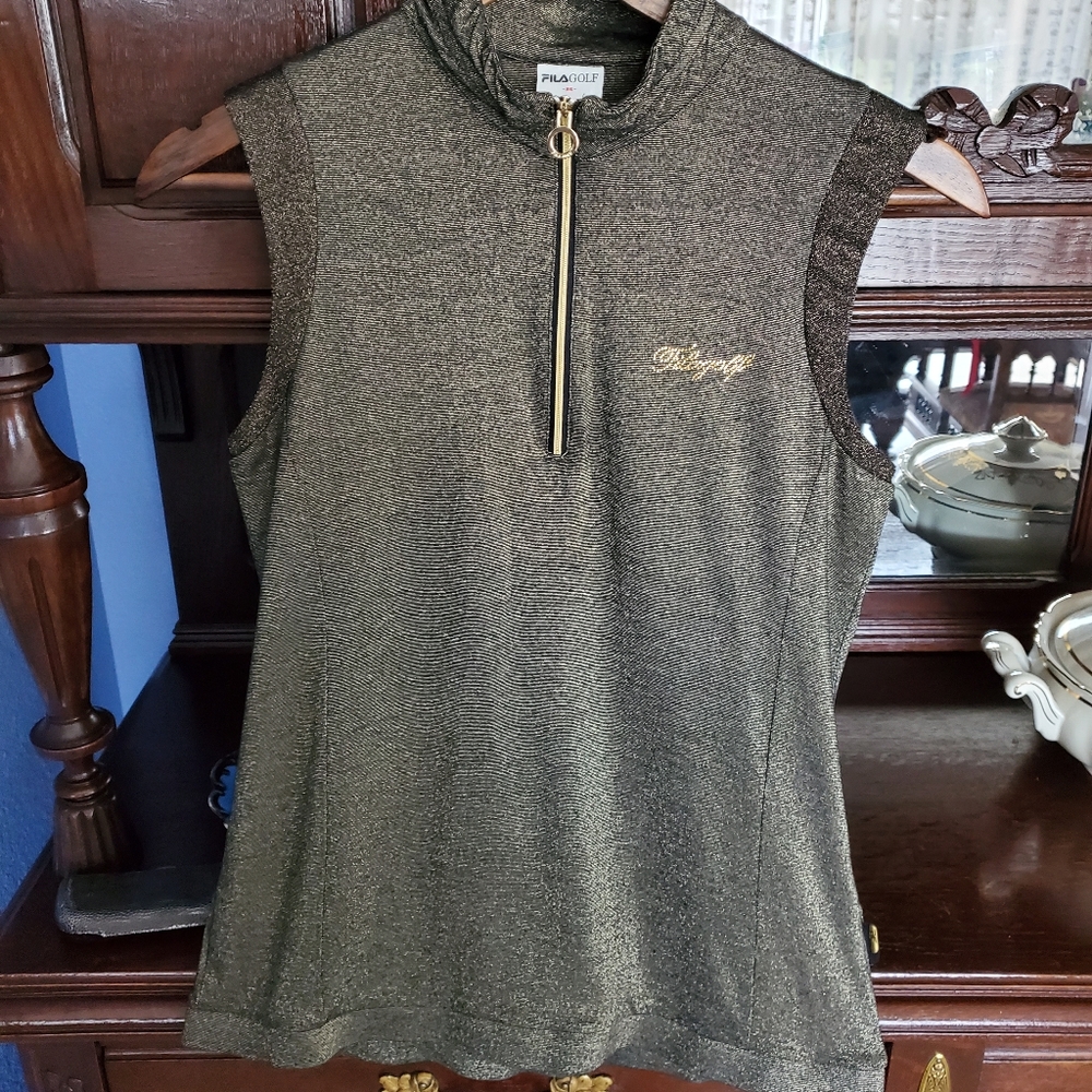 Fila women's golf shirt lurex gold/black M
